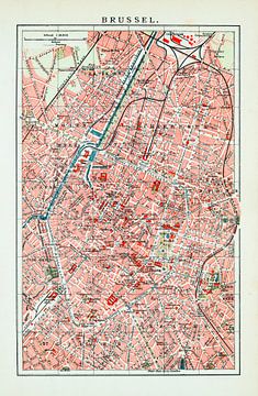 Vintage plattegrond Brussel ca. 1900 van Studio Wunderkammer