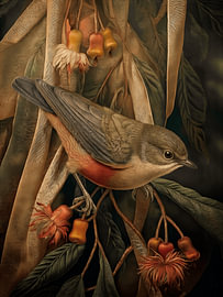Botanisches Vogelporträt im stimmungsvollen rustikalen Stil