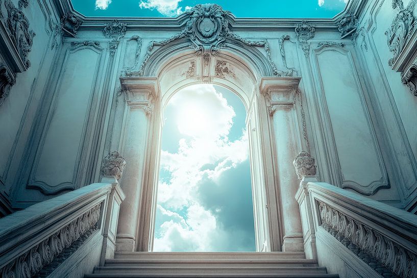 Himmlische Treppe ins Licht – Traumhaftes Design von Poster Art Shop