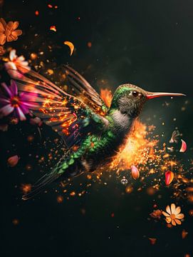 Fonkelende Harmonie - Kolibrie's Vurige Dans van Eva Lee