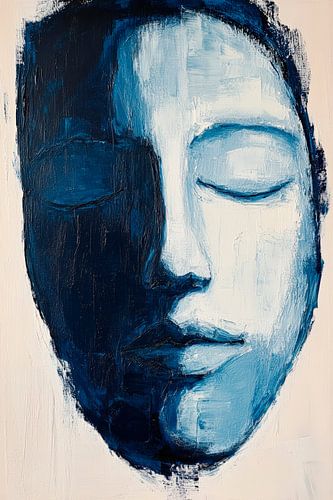 Abstract portret in blauwe tinten - Kalm