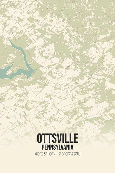 Carte ancienne d'Ottsville (Pennsylvanie), USA. par Affiches de lieux