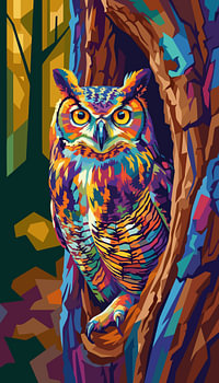 Affiche métallique « Owl In The Tree » : illustration pop art de style WPAP