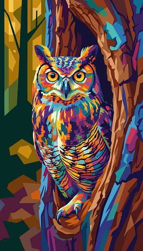 Affiche métallique « Owl In The Tree » : illustration pop art de style WPAP