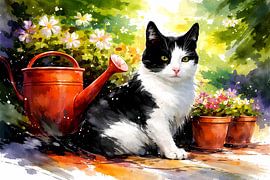 Cat with a watering can