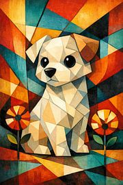 Chiot géométrique coloré – Illustration moderne de chien dans le style pop art