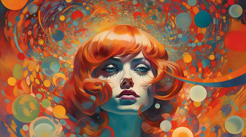 Femme, profil, visage parfait, géométrie, couleurs vives par Jan Bechtum