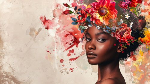 Afrikaanse vrouw, gehuld in de prachtige bloesems