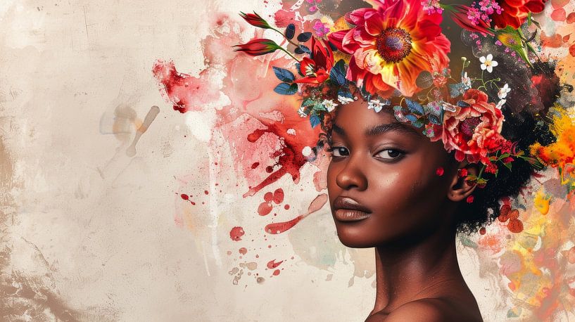 Femme africaine enveloppée dans les belles fleurs par New Visuals