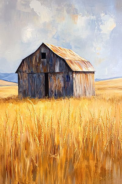 Old barn in grain field by Imperial Art House