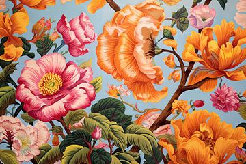 Retro | Betoverende Bloemenpracht | Retro-bloemen, Wand- of muurschildering van Blikvanger Schilderijen