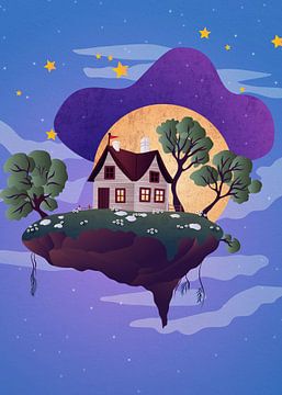 Fliegendes Haus Fantasy Illustration von Artkreator