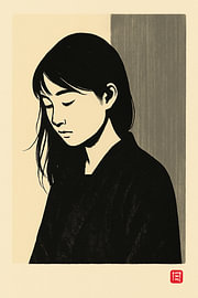 Silent Hanko — screen-printed portrait (Japandi wabi-sabi) by Dream Designs art work