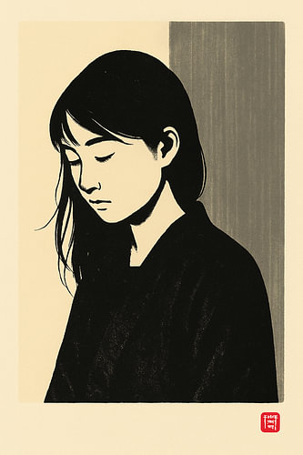 Stiller Hanko – Siebdruckporträt (Japandi Wabi-Sabi)