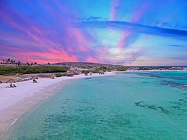 Aerial view of Baby beach on Aruba in the Caribbean at sunset by Eye on You