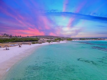 Aerial view of Baby beach on Aruba in the Caribbean at sunset by Eye on You