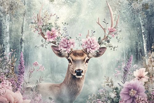 Hirsch mit Blumengeweih