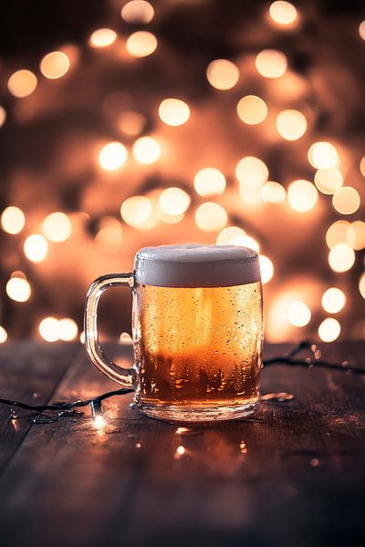 Glas Bier vor festlichem Lichtspiel von Poster Art Shop