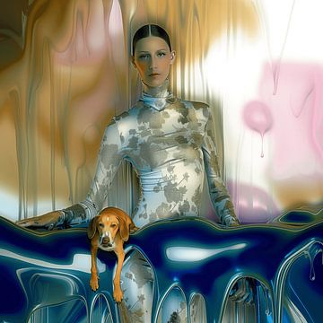 Vrouw met hond in een vloeibare wereld van Ton Kuijpers
