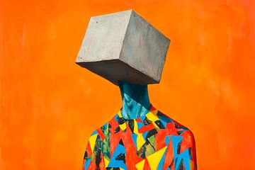 Kleurrijke figuur met hoofd van betonblok van Poster Art Shop