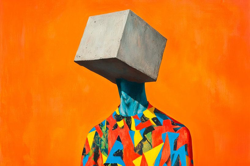 Colourful figure with head made of concrete block by Poster Art Shop