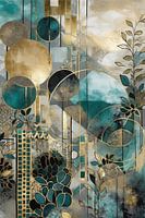 Green Abstract Oasis With Gold