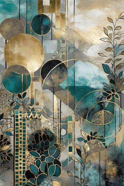 Green Abstract Oasis With Gold by Digitale Schilderijen