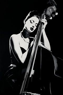 Cellistin in Schwarz-Weiß von Lauren Wilde