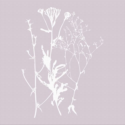 Botanica Delicata. Abstracte Retro Botanical in Zilver Mauve lichtpaars