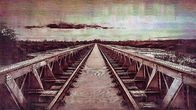 Le beau pont de Moerputten comme dessin à la plume, peinture à l'huile, gouache, empâtement et autre par Maurice Meerten