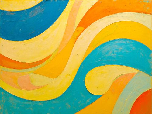 Abstracte retro golven in oranje en blauw van STUDIO ARTSY