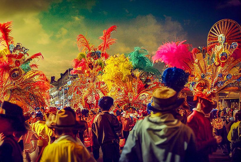 Carnavalsoptocht in de stad, illustratie van Animaflora PicsStock