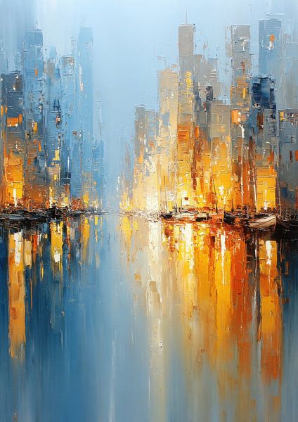 Stadt am Wasser – Abstrakte Skyline von Niklas Maximilian