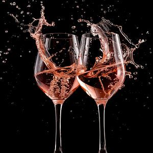 Rose wine in glass splash portrait
