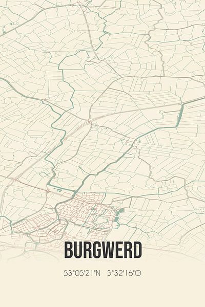Alte Karte von Burgwerd (Fryslan) von Ortsdrucke