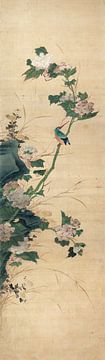 Chen Mei,Pioen en ijsvogel, Chinese vogels en bloemen schilderij