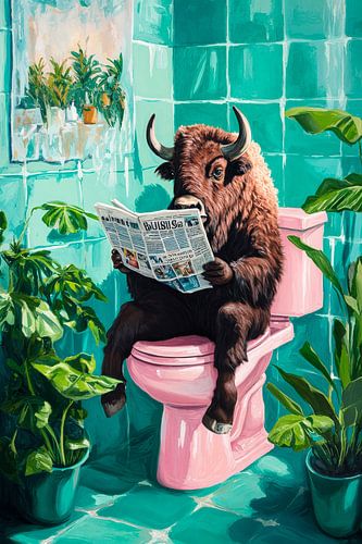 Bizon op het toilet met krant