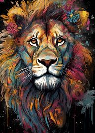 Colorful Abstract Lion Portrait by John Dan