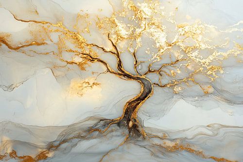Arbre abstrait avec accents dorés