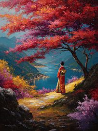 Picturesque Japanese art featuring geisha
