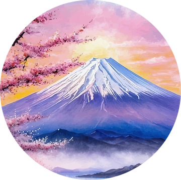 Nevelige zonsopgang van de berg Fuji met kersenbloesem