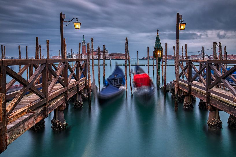 Venetian gondolas in lantern light by Judith Kuhn