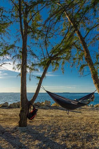 Verenigde Staten, Florida, Ontspannen op vakantie in een hangmat op het strand van Key West