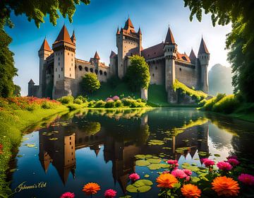 Kasteel Dreamscape - Kasteel Corvin, Roemenië 2 van Johannas Art Creations