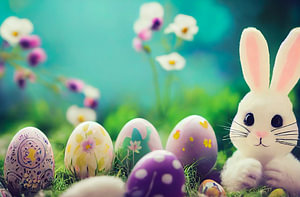 Süßer weißer Osterhase mit Ostereiern Illustration 05