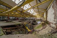 A collapsed abandoned car garage with vintage cars - Urbex