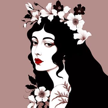 Portrait vieux rose et noir et blanc. Peinture numérique sur Mariëlle Knops, Digital Art