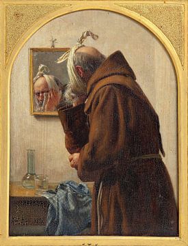 Een monnik die in een spiegel kijkt, Carl Bloch