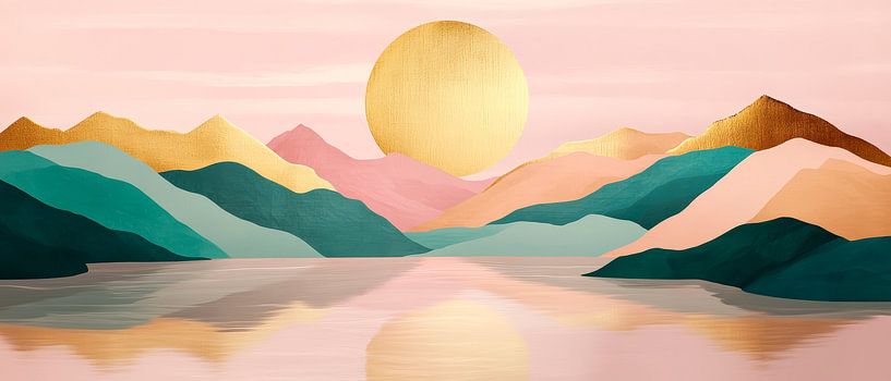 Abendstimmung über bunten Bergen von Poster Art Shop