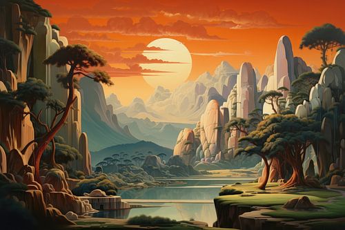 Bizarre surrealistich art deco landschap